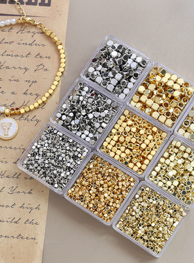 铜镀真金珠子隔珠14k18k方珠切面骰子珠diy手工饰品串珠手链材料