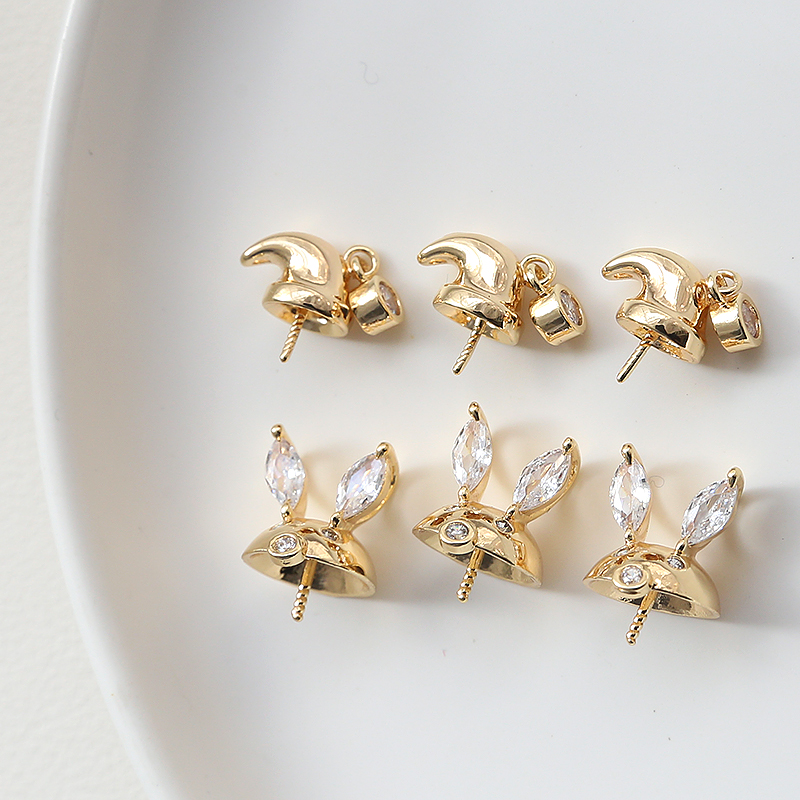 小兔圣诞帽diy饰品铜镀真金