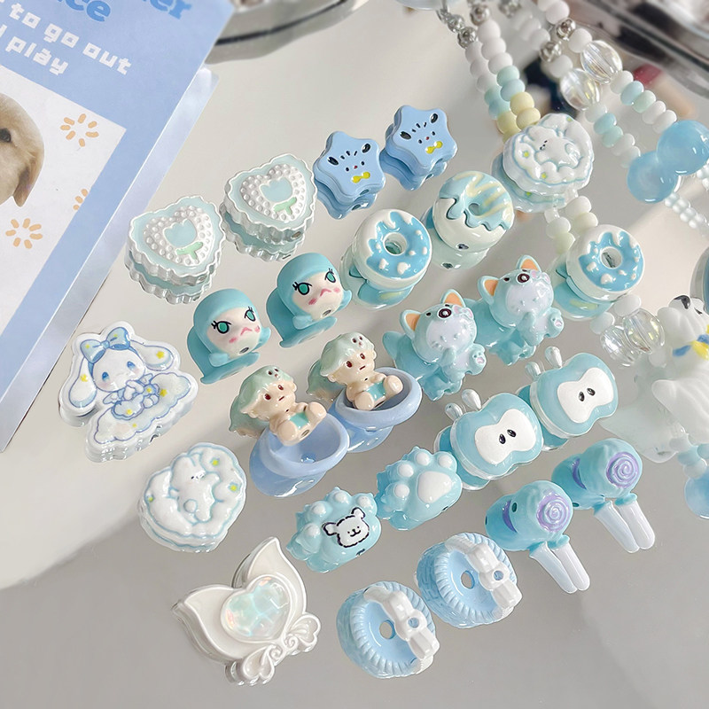 【蓝色物语】小猫苹果甜甜圈猫爪珠子diy合金手绘双面串珠材料