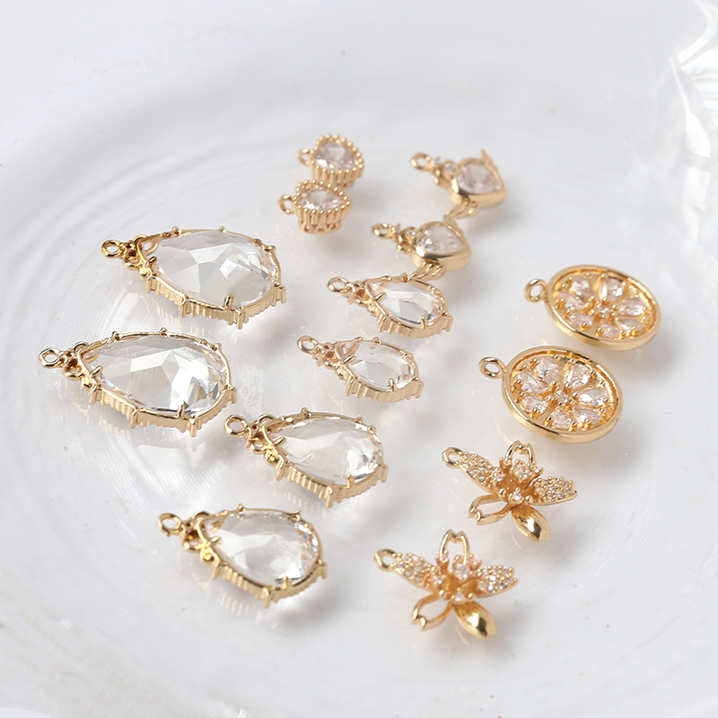 水滴花朵爱心吊坠铜镀真金配件