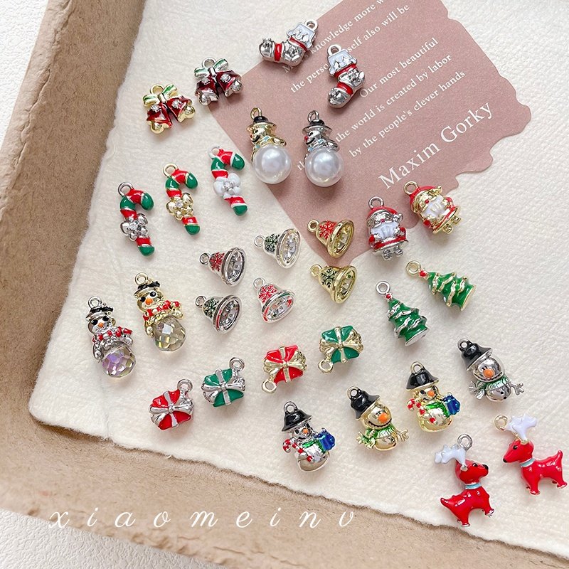 可爱红绿圣诞饰品礼物许愿树麋鹿铃铛diy手工挂件吊坠立体配件珠