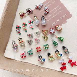 可爱红绿圣诞饰品礼物许愿树麋鹿铃铛diy手工挂件吊坠立体配件珠