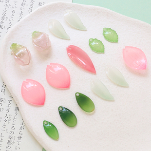 仿真桃花水仙花树脂花朵绿叶热缩片DIY手作饰品耳饰发簪配件材料