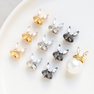 铜包金保色阿飘锆石兔耳帽DIY手工饰品自制巴洛克插针配件材料