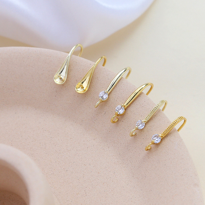 保色可插珍珠耳勾铜镀真金配件