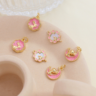 铜包金保色镀真金贝母兔子吊坠DIY手工饰品手链项链耳饰配件材料