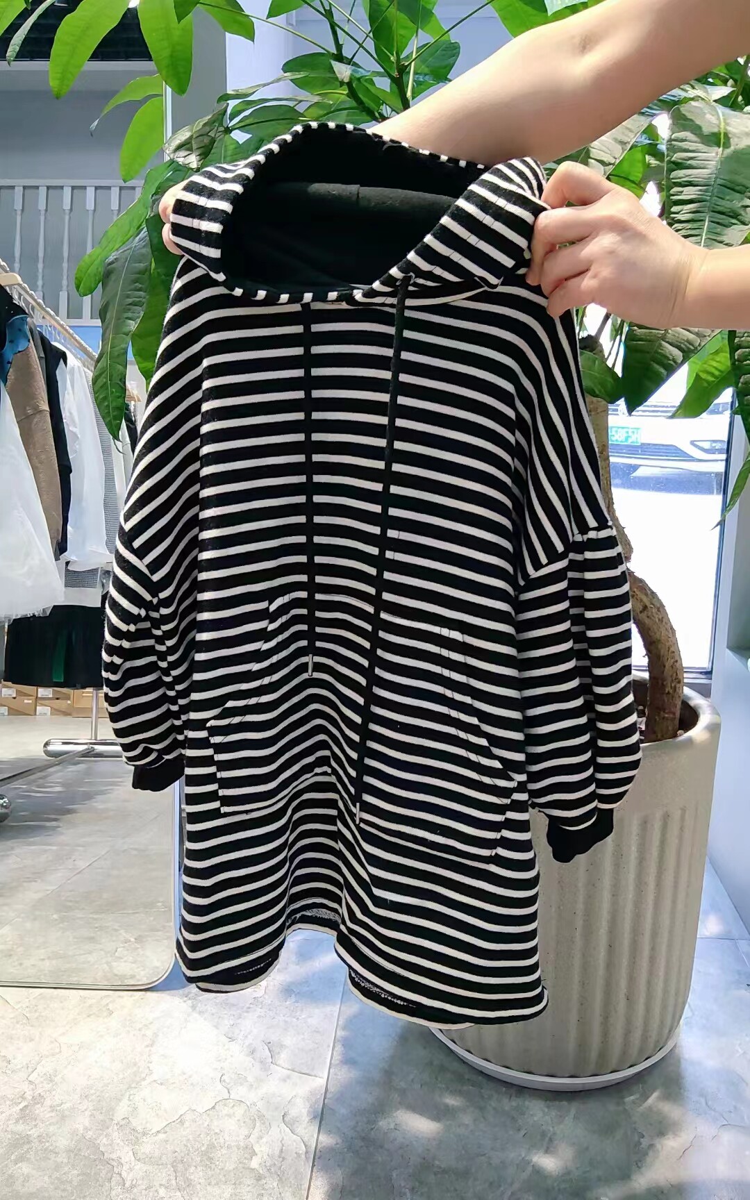 韩货zukini女童条纹连帽卫衣裙童装实体店奕佳潮童馆现货