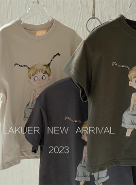 拉酷儿LAKUER品牌童装实体店断码捡漏卡通图案大版短袖T恤L91070