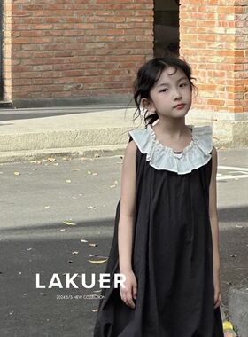 拉酷儿LAKUER品牌童装实体店断码捡漏荷叶领无袖连衣裙LRX6296