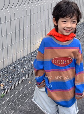 波啦家LAKUER拉酷儿L91074条纹宽松长袖T恤实体店奕佳潮童馆现货
