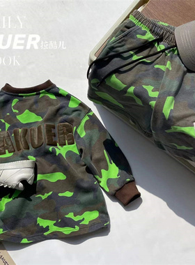 波啦LAKUER拉酷儿童装实体店现货奕佳潮童馆L221153迷彩休闲套装
