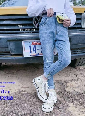 从小HOLYMINI品牌童装实体店断码捡漏蓝色牛仔小脚裤铅笔裤WW015