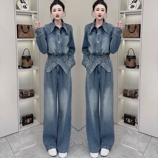 2026年早春网红新款时尚欧货洋气减龄休闲百搭牛仔上衣裤子套装女