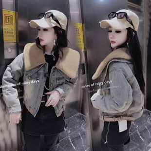 欧货2026冬季新款韩版时尚休闲羽绒服牛仔短外套女大毛领加厚保暖