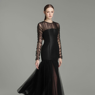 越南小众品牌ARTI 薄纱缎面拼接包臀鱼尾裙 2025年新年新款