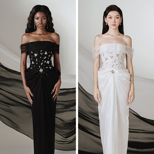 越南品牌JOSEPHINE 2026年春季新款高级轻奢水钻点缀高收腰长裙