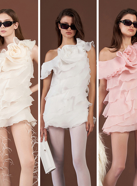 越南小众品牌DATT 2024秋季新款摩登少女柔美荷叶边露肩连衣裙