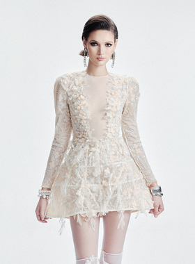 越南小众品牌LEGER 2026年春季新款甜美优雅亮片花朵连衣裙