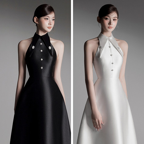 高挑身材气质无袖高腰连衣裙