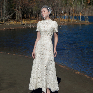 立体镂空钩花优雅白色长裙 新款 越南小众品牌AMY 2026年春季