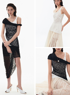 越南小众MUSTHAVE 2024夏季新款时尚潮流蕾丝网纹不规则套装裙