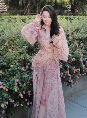 越南小众DARLING DIVA 2025年春季新款温柔春日粉色碎花连衣裙