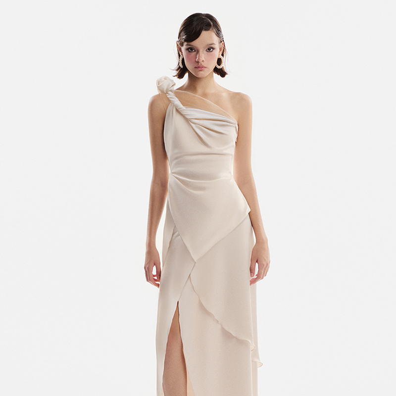 越南小众MUSTHAVE 2024秋季新款优雅时尚气质单肩高腰连衣裙