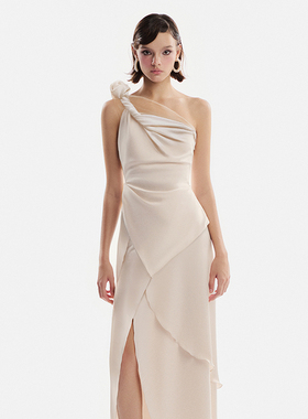 越南小众MUSTHAVE 2024秋季新款优雅时尚气质单肩高腰连衣裙