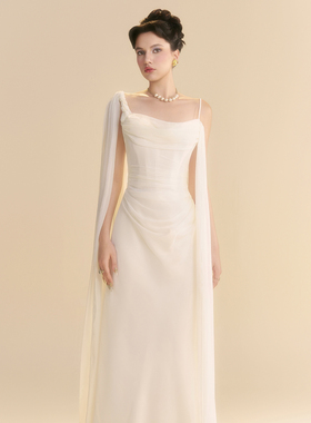 越南小众LINH PHUNG 2025年秋季新款优雅纯白鱼骨薄纱连衣裙