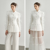 套装 越南小众品牌ARTI 别致羽毛袖 收腰纯色西装 2025年春季 新款