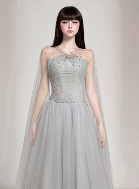 越南小众品牌CHOU PHAN 2025年秋季新款满天星灰色礼服裙