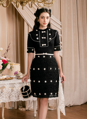 越南LES PETITES MINS品牌 2026夏季新款碎花蝴蝶结显高瘦小黑裙