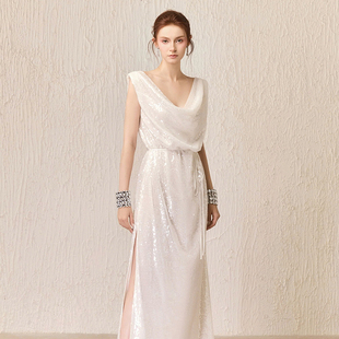 越南小众品牌ARTI 白色御姐风荡领高腰连衣裙 2025年新年新款