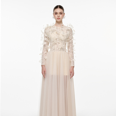 越南JOSEPHINE 2025年秋季新款仙气羽毛镂空修身连衣裙