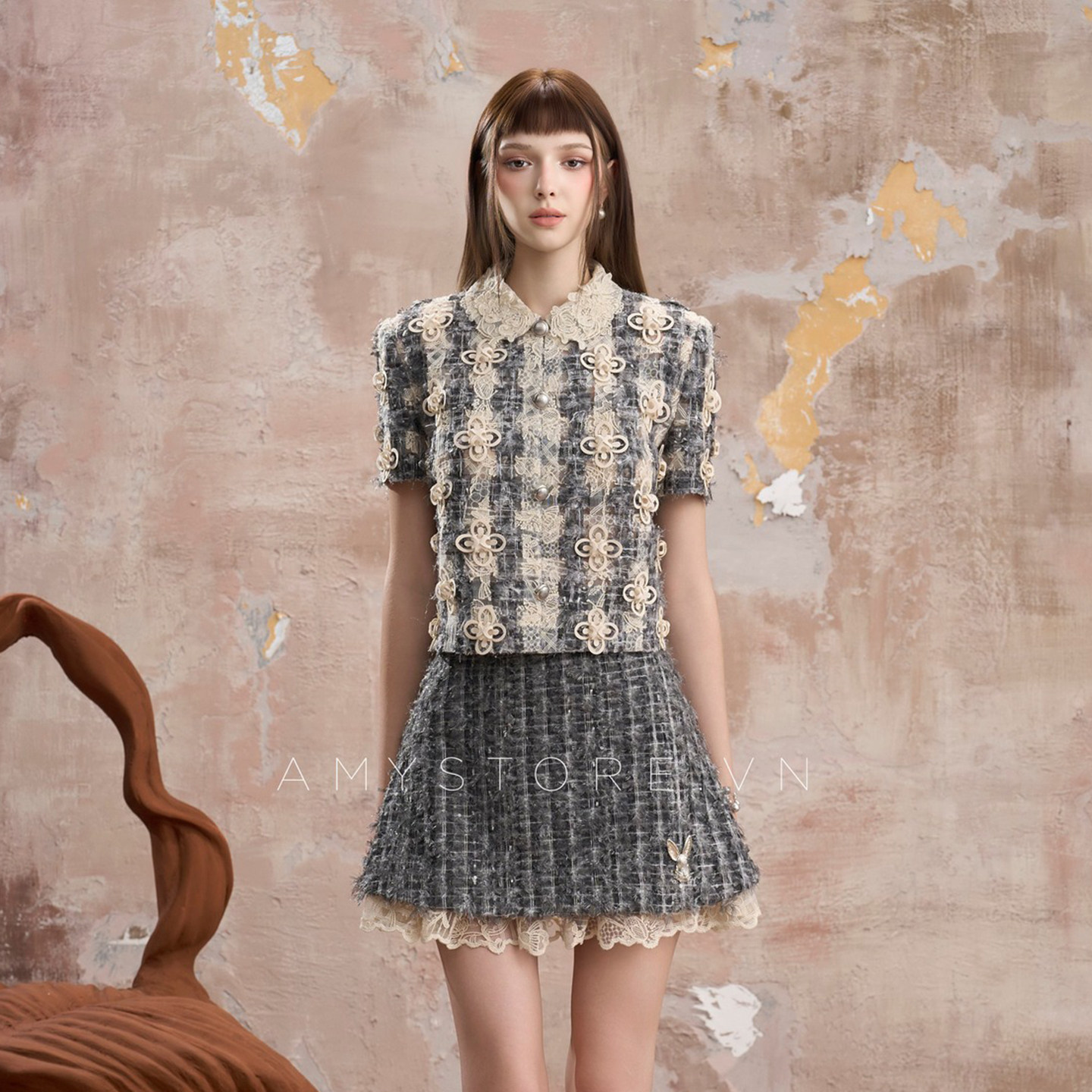 越南小众品牌AMY 2025年秋季新款乖乖女小香风银扣套装,女装/女士精品,时尚套装,淘宝优惠券,粉丝福利购,淘宝优惠卷