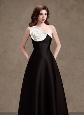 越南小众品牌DELICATE 2025年夏季新款高级时尚黑色缎面长裙