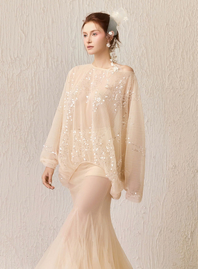 越南小众品牌ARTI 2025年新年新款温柔杏色垂感亮片套装裙