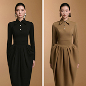 新款 越南小众品牌ARTI 2025年冬季 精致优雅小三角领高收腰长裙