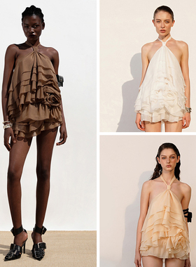 越南小众品牌DATT 2024年春夏新款法式度假风柔美荷叶边套装裙