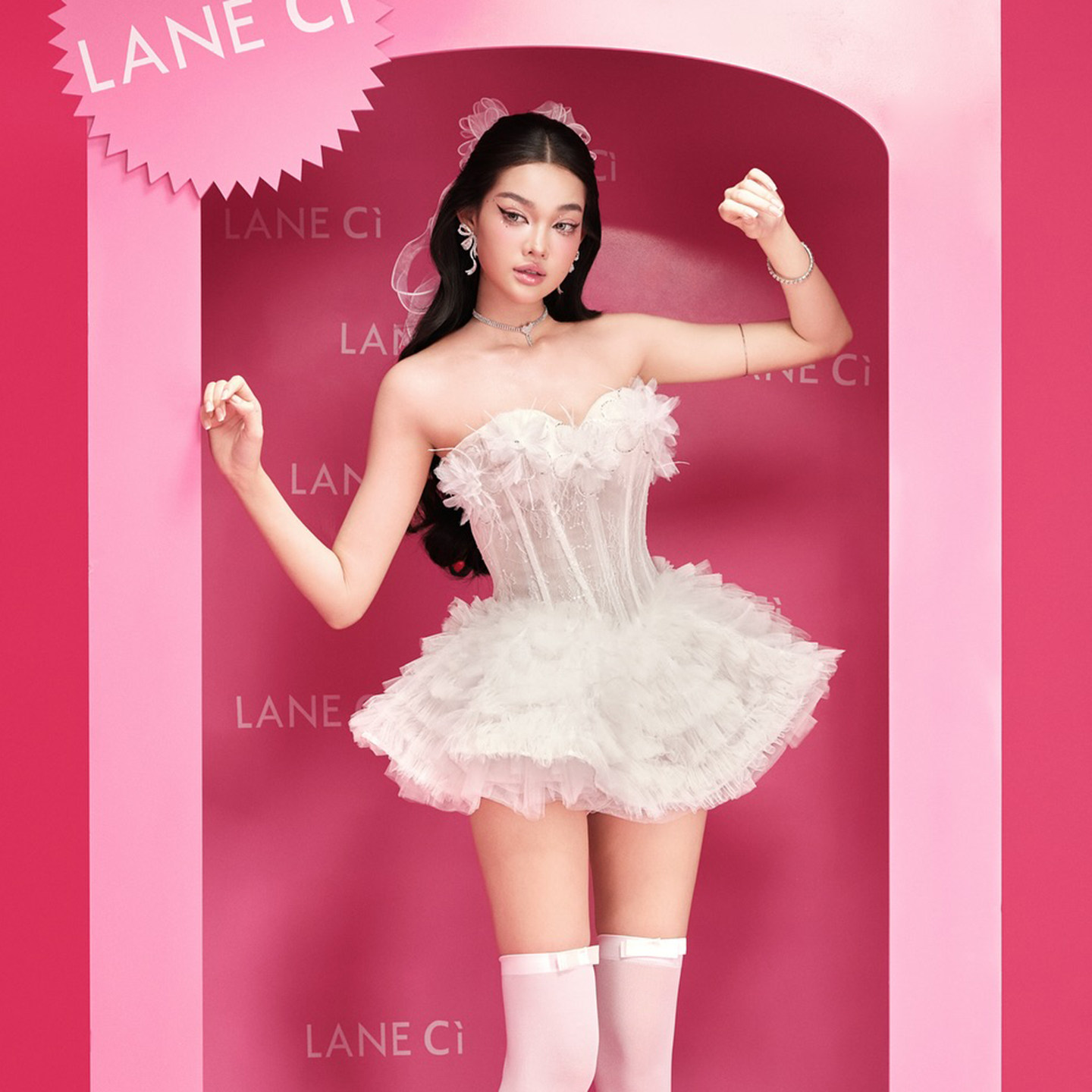 越南小众品牌LANECI 2026年春季新款芭蕾精灵鱼骨薄纱抹胸裙
