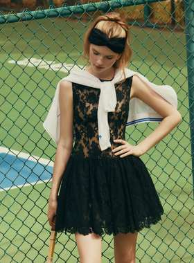 越南小众品牌HUONG 2025年夏季新款少女感灵动黑色蕾丝无袖裙