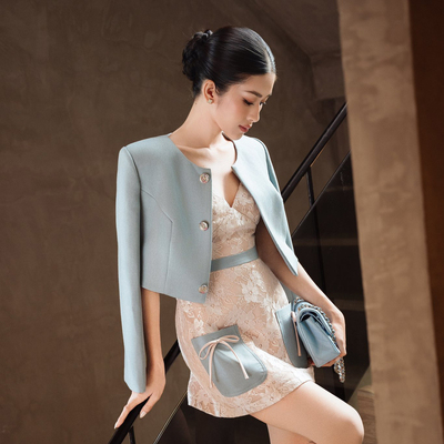 越南小众DARLING DIVA 2025年夏季新款温润简约蓝白钩花套装