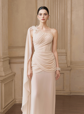 越南JOSEPHINE 2025年夏季新款高级优雅杏色高腰连衣裙