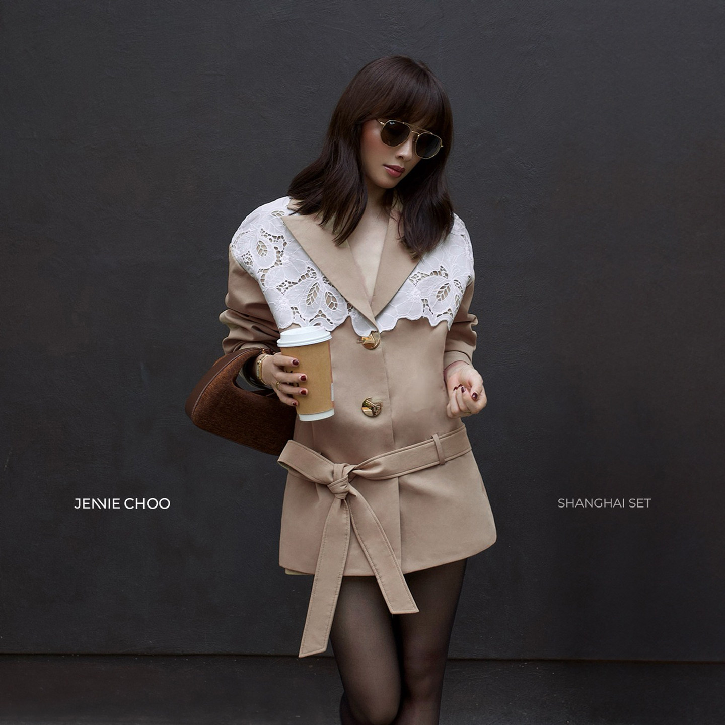 越南品牌JENNIE CHOO 2025年春季新款设计感卡其色风衣式外套