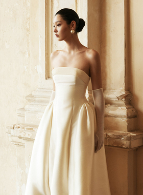 越南小众品牌HUONG 2025年夏季新款法式优雅珍珠高腰抹胸礼服裙