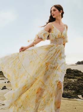 越南小众MADDY HATES ROSE 2024年夏季新款浪漫黄色碎花裙