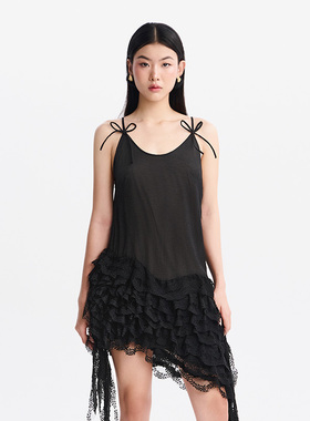 越南小众MUSTHAVE 2024年夏季新款黑色蕾丝荷叶边打底外穿吊带裙