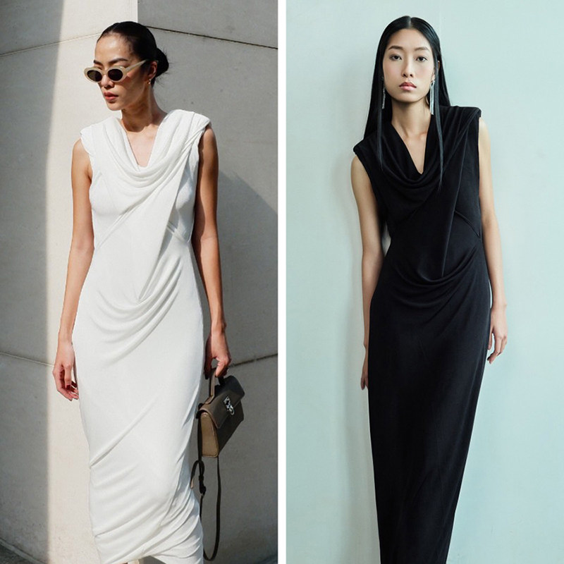 越南小众品牌H2B 2026年春季新款清冷高级风荡领修身连衣裙