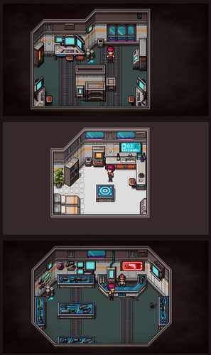 RPG Maker MV 科技室内像素游戏地图场景素材实验基地平铺拼接PNG