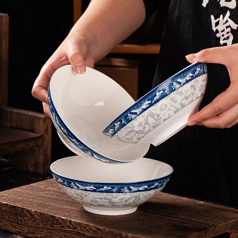 青花瓷6英寸三大碗高温陶瓷釉下彩大号陶瓷餐具汤碗米饭碗复古,餐饮具,碗,淘宝优惠券,粉丝福利购,淘宝优惠卷